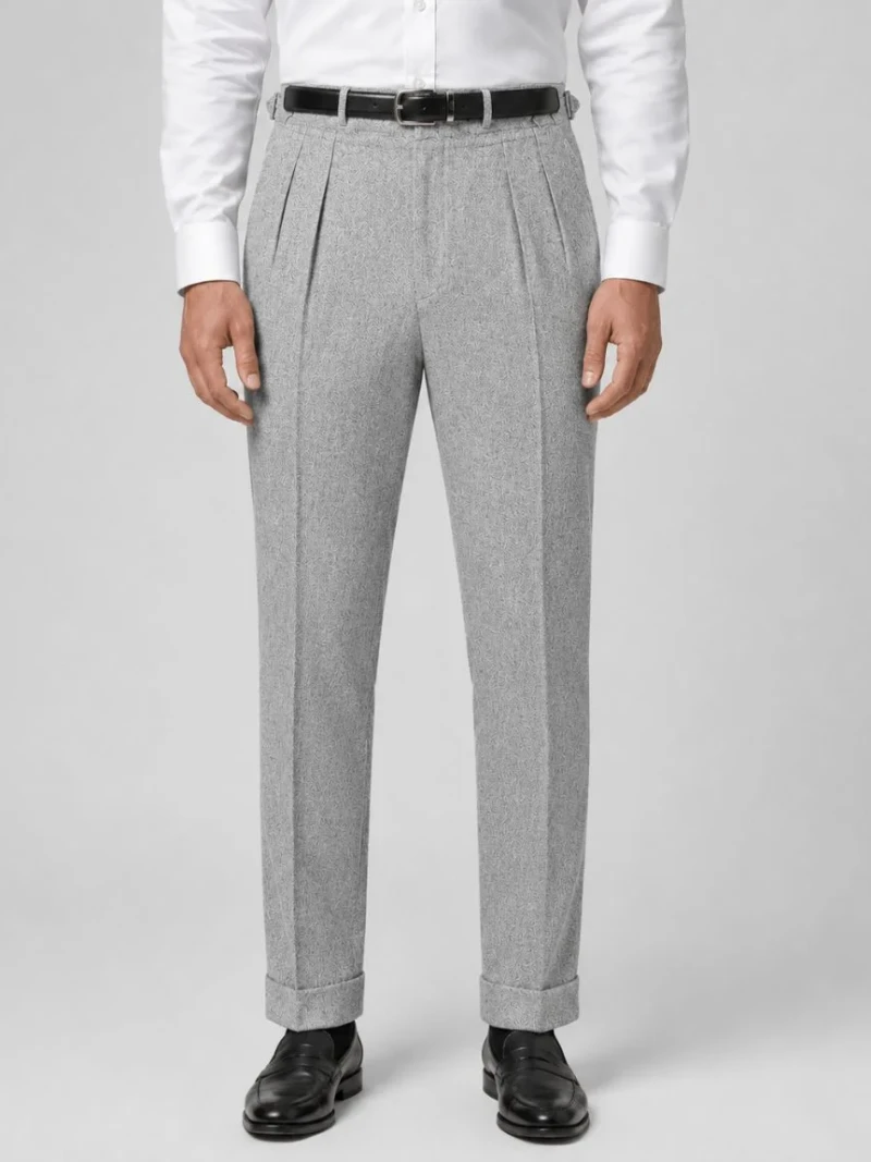 Stafford Tweed Herringbone Light Grey Pant Front Side