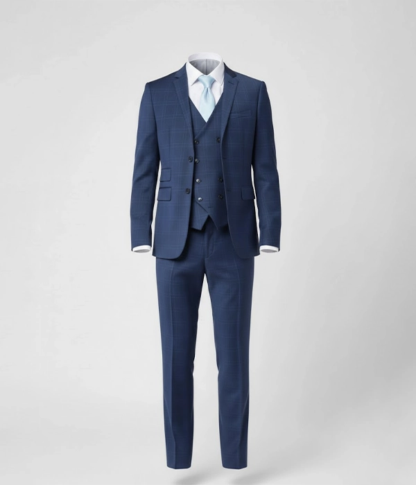Suit Heritage Men's Blue Plaid Relaxed Fit 3 Piece Suit