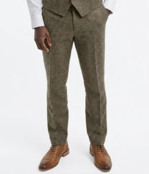 Suit Heritage Men's Herringbone Brown Regular Fit 3 Piece Suit Pant