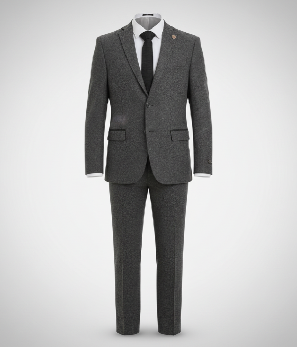 Suit Heritage Men’s Herringbone Grey Regular Fit 3 Piece Suits