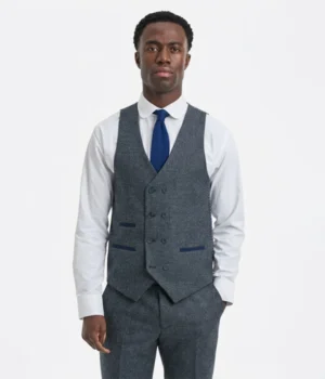 Suit Heritage Men’s Herringbone Grey Relaxed Fit 3 Piece Suit Vest