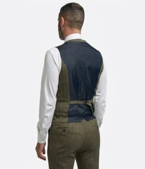 Suit Heritage Men’s Herringbone Olive Regular Fit 3 Piece Suit Vest back