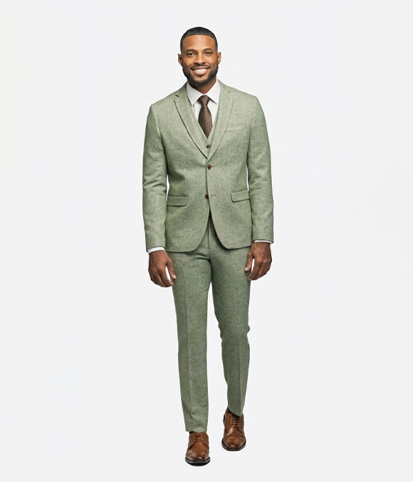 Suit Heritage Men's Light Green Solid Relaxed Fit 3 Piece Suit Front