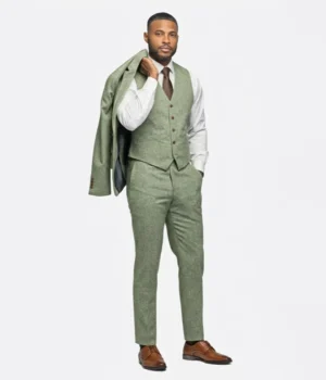 Suit Heritage Men's Light Green Solid Relaxed Fit 3 Piece Suit Vest