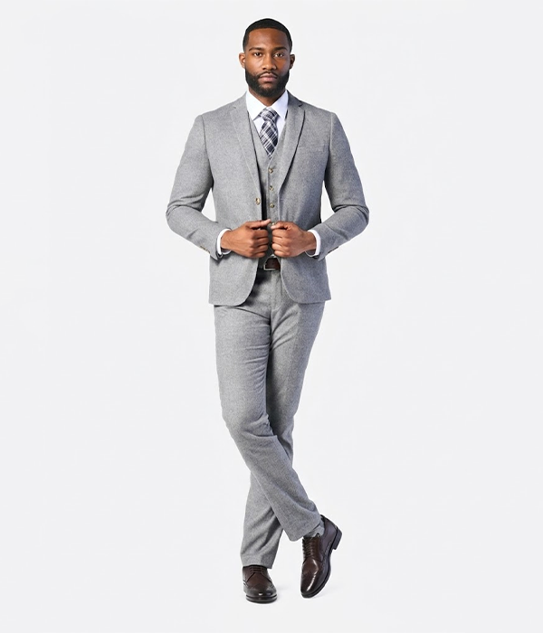 Suit Heritage Men's Light Grey Solid Relaxed Fit 3 Piece Suits