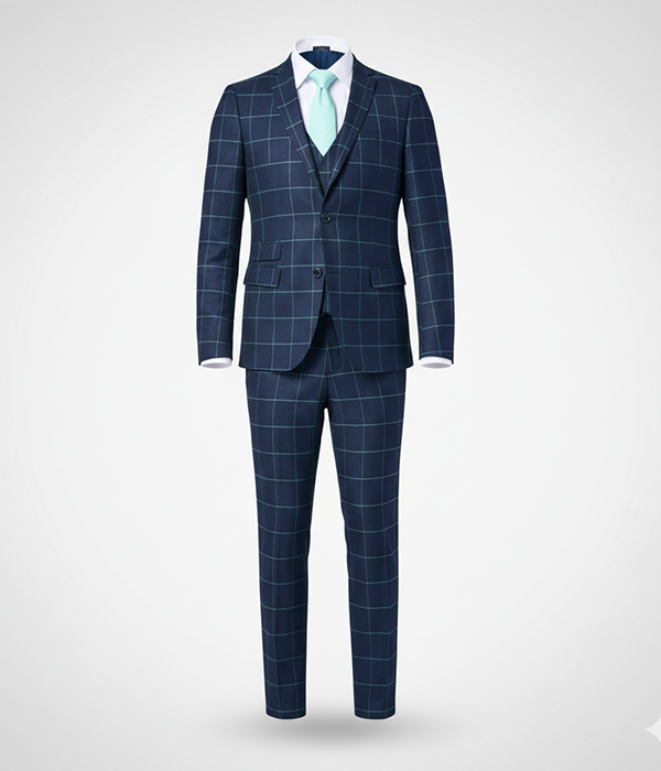 Suit Heritage Men’s Navy Plaid Relaxed Fit 3 Piece Suit