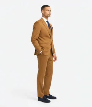 Suit Heritage Men's Solid Camel Regular Fit 3 Piece Suit Side