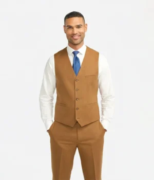 Suit Heritage Men's Solid Camel Regular Fit 3 Piece Suit Vest