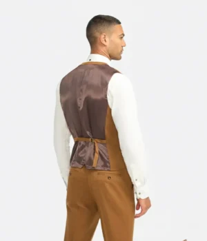 Suit Heritage Men's Solid Camel Regular Fit 3 Piece Suit Vest Back
