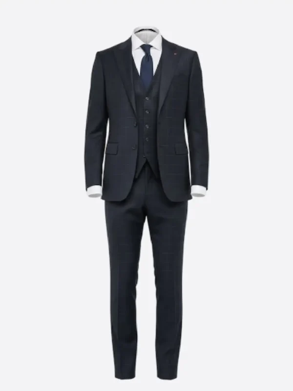 SuitsHeritage Men’s Check Navy Regular Fit 3 Piece Suit Main