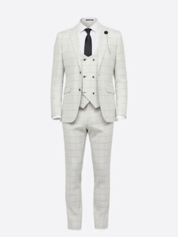 SuitsHeritage Men’s Check Off White Relaxed Fit 3 Piece Suit Main
