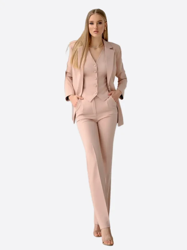 SuitsHeritage Women's Solid Beige Regular Fit 3 Piece Suit