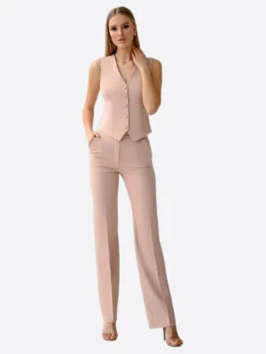 SuitsHeritage Women's Solid Beige Regular Fit 3 Piece Suit Vest