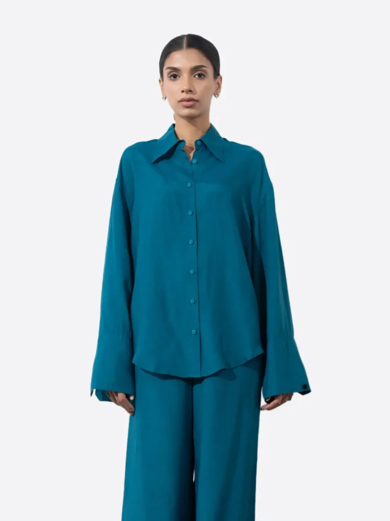 SuitsHeritage Women's Solid Blue Relaxed Fit Shirt