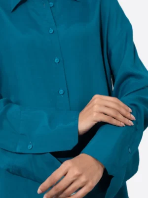 SuitsHeritage Women's Solid Blue Relaxed Fit Shirt Sleeves