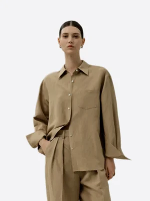SuitsHeritage Women's Brown Oversized Linen Shirt