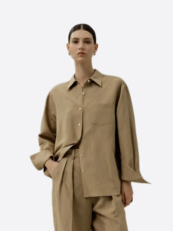 SuitsHeritage Women's Brown Oversized Linen Shirt