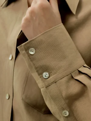 SuitsHeritage Women's Brown Oversized Linen Shirt Sleeves