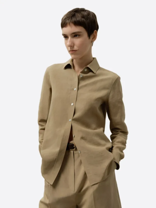 SuitsHeritage Women's Solid Brown Linen Regular Fit Shirt