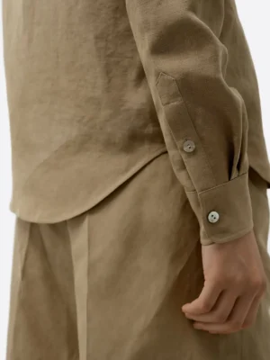 SuitsHeritage Women's Solid Brown Linen Regular Fit Shirt Sleeves