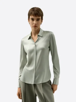SuitsHeritage Women's Solid Grey Silk Regular Fit Shirt