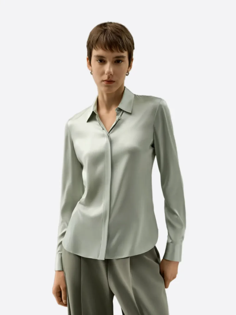 SuitsHeritage Women's Solid Grey Silk Regular Fit Shirt