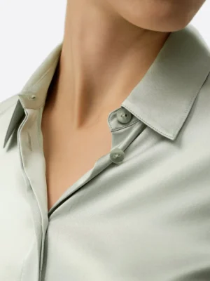 SuitsHeritage Women's Solid Grey Silk Regular Fit Shirt Close