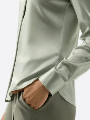 SuitsHeritage Women's Solid Grey Silk Regular Fit Shirt Sleeves