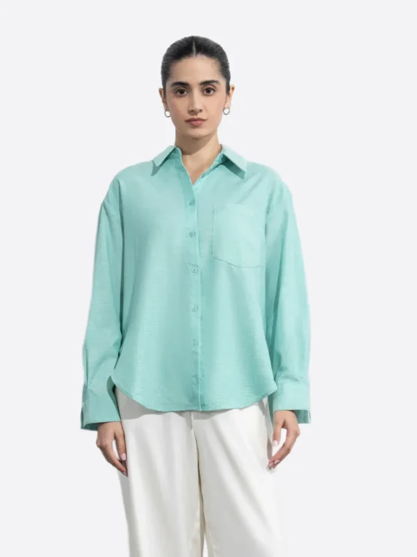 SuitsHeritage Women's Solid Light Green Relaxed Fit Shirt Shirt