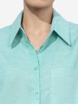 SuitsHeritage Women's Solid Light Green Relaxed Fit Shirt Close