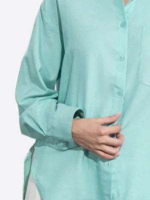 SuitsHeritage Women's Solid Light Green Relaxed Fit Shirt Sleeves