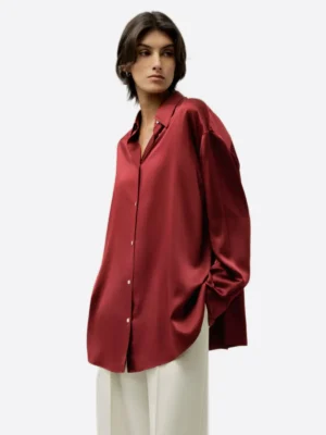 SuitsHeritage Women's Maroon Oversized Silk Shirt