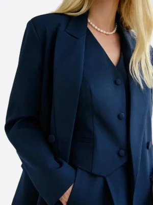 SuitsHeritage Women's Navy Double Breasted Oversized 3 Piece Suit Vest