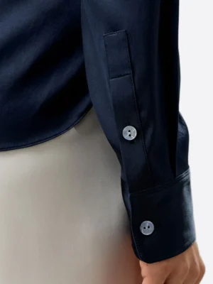 SuitsHeritage Women's Solid Navy Silk Regular Fit Shirt Sleeves