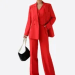 SuitsHeritage Women's Red Double Breasted Oversized 3 Piece Suit