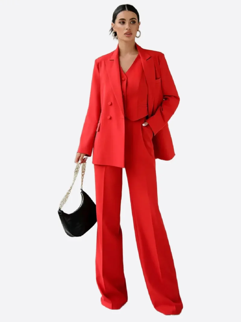 SuitsHeritage Women's Red Double Breasted Oversized 3 Piece Suit
