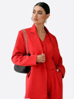 SuitsHeritage Women's Red Double Breasted Oversized 3 Piece Suit Vest