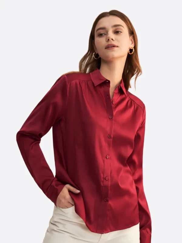 SuitsHeritage Women's Silk Red Regular Fit Shirt