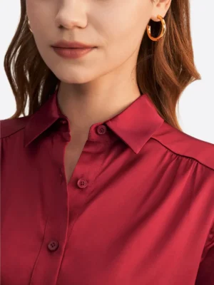 SuitsHeritage Women's Silk Red Regular Fit Shirt Close