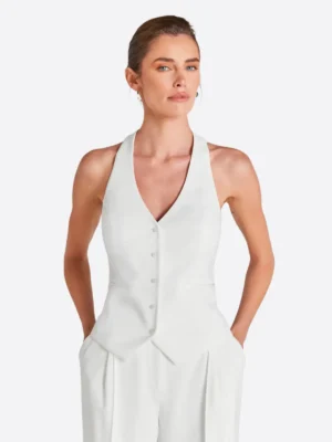 SuitsHeritage Women's White Solid Regular Fit 3 Piece Suit Vest