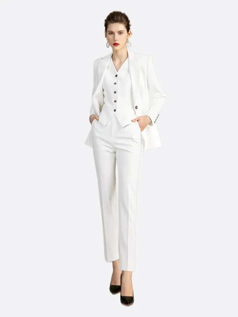 SuitsHeritage Women’s White Solid Slim Fit 3 Piece Suit