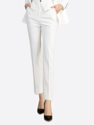 SuitsHeritage Women’s White Solid Slim Fit 3 Piece Suit Pant