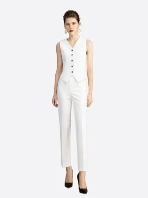 SuitsHeritage Women’s White Solid Slim Fit 3 Piece Suit Vest