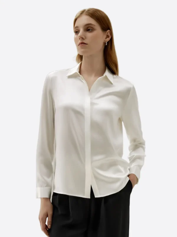 SuitsHeritage Women's White Silk Relaxed Fit Shirt