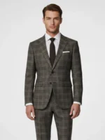 SuitsHeritage Men’s Check Brown Slim Fit 2 Piece Suit Main close up