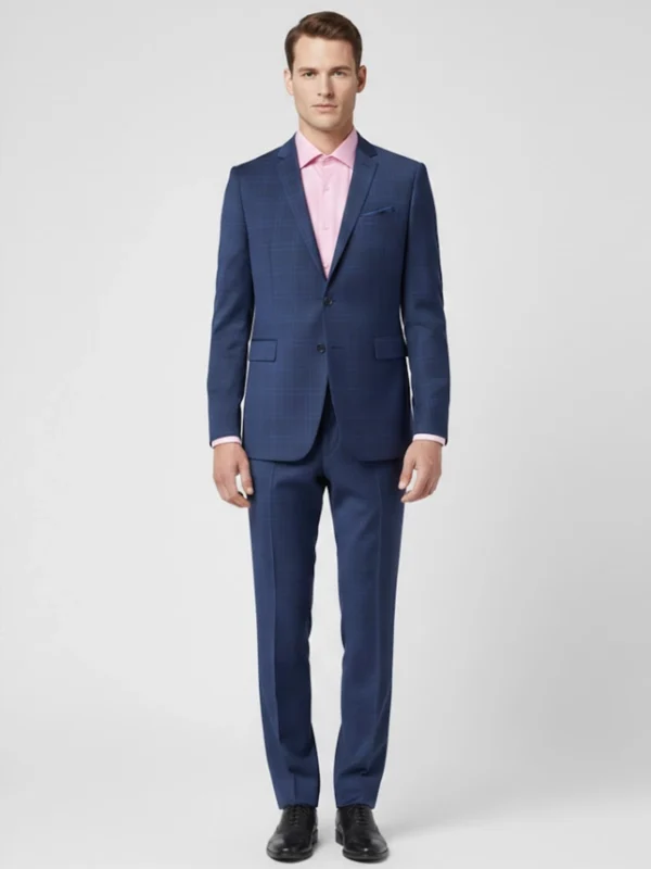 SuitsHeritage Men’s Check Blue Slim Fit 2 Piece Suit front