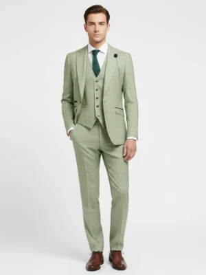 SuitsHeritage Men’s Check Sage Green Regular Fit 3 Piece Suit Main front