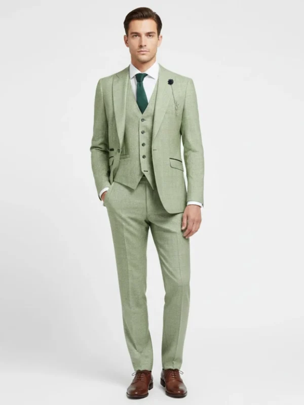 SuitsHeritage Men’s Check Sage Green Regular Fit 3 Piece Suit Main front