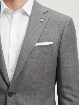 SuitsHeritage Men’s Textured Light Grey Regular Fit Blazer Chest Pockets