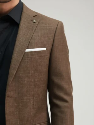 SuitsHeritage Men’s Textured Brown Relaxed Fit Blazer Chest pocket